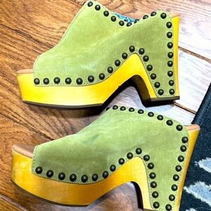 Green suede wedges